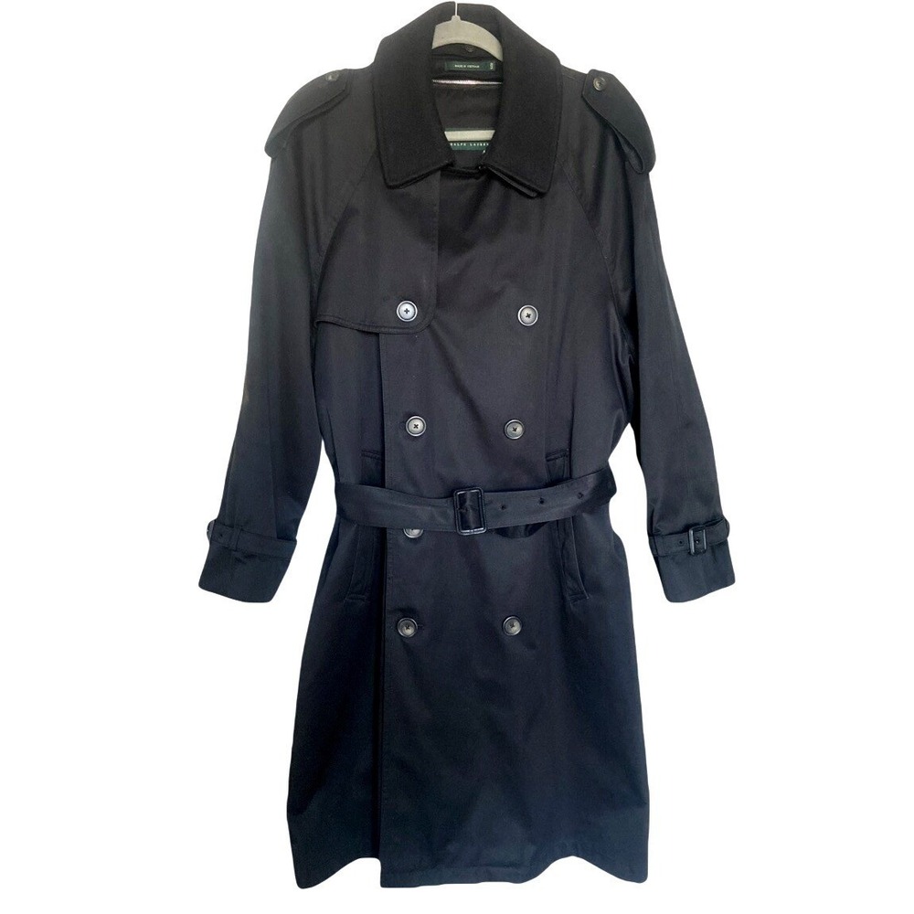Lauren Ralph Lauren Black Trench Coat Men's 42S Belted Quilted Liner Classic